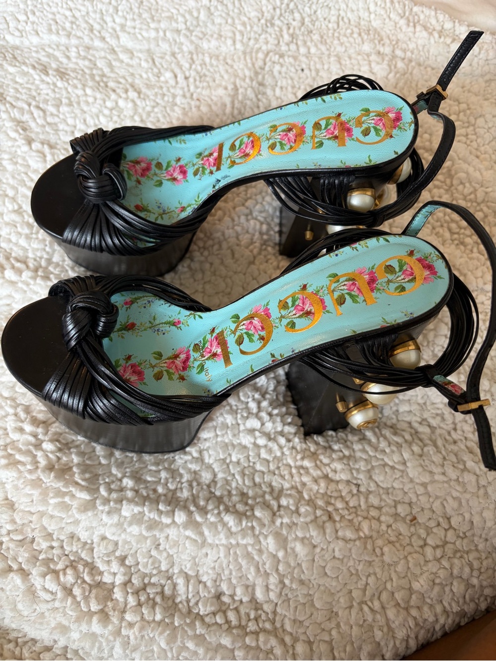 Gucci platform heels with pear accents